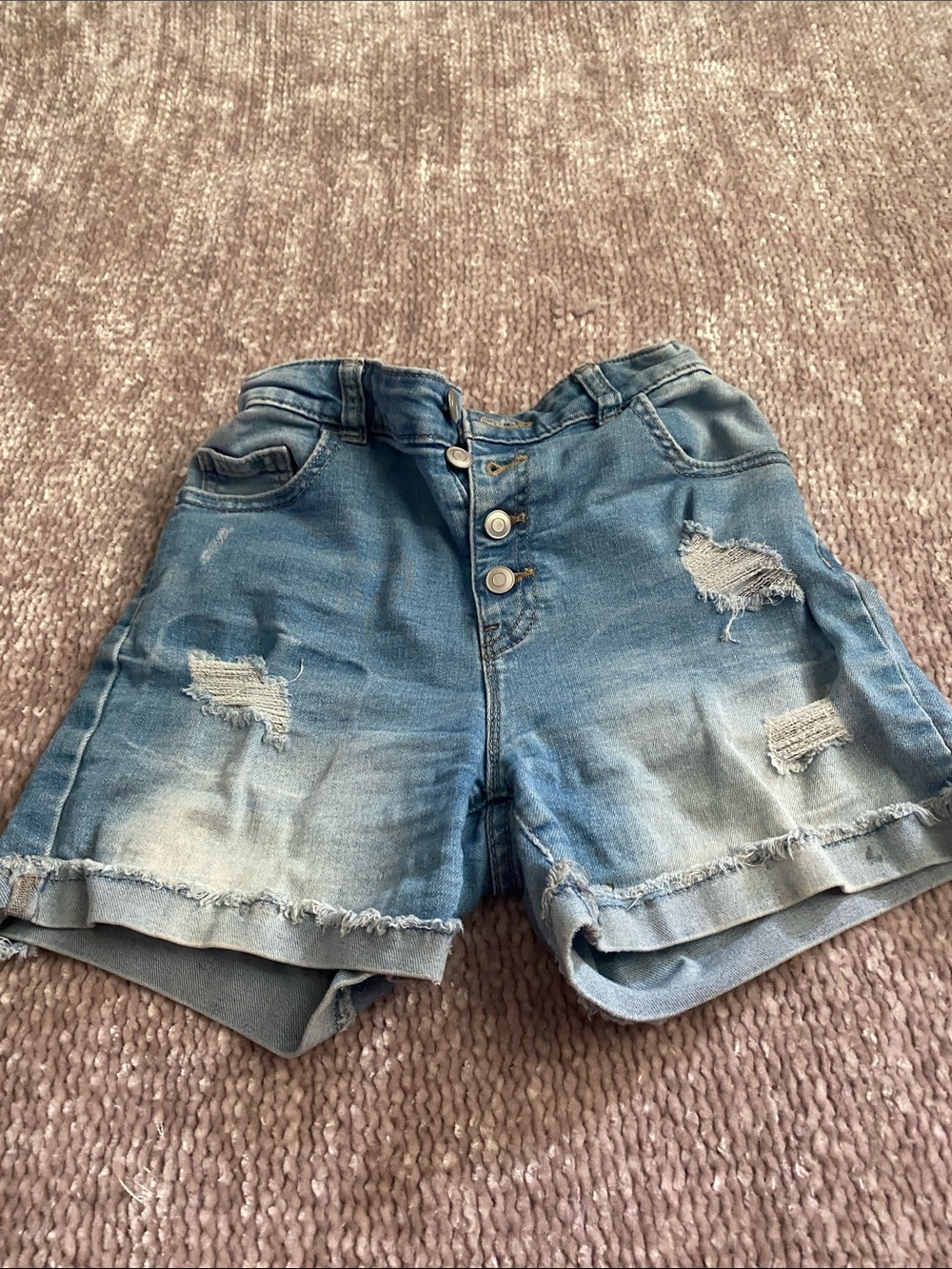 High-Waist Distressed Denim Shorts - Light Blue
